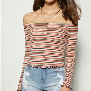 Striped off the shoulder ribbed tee